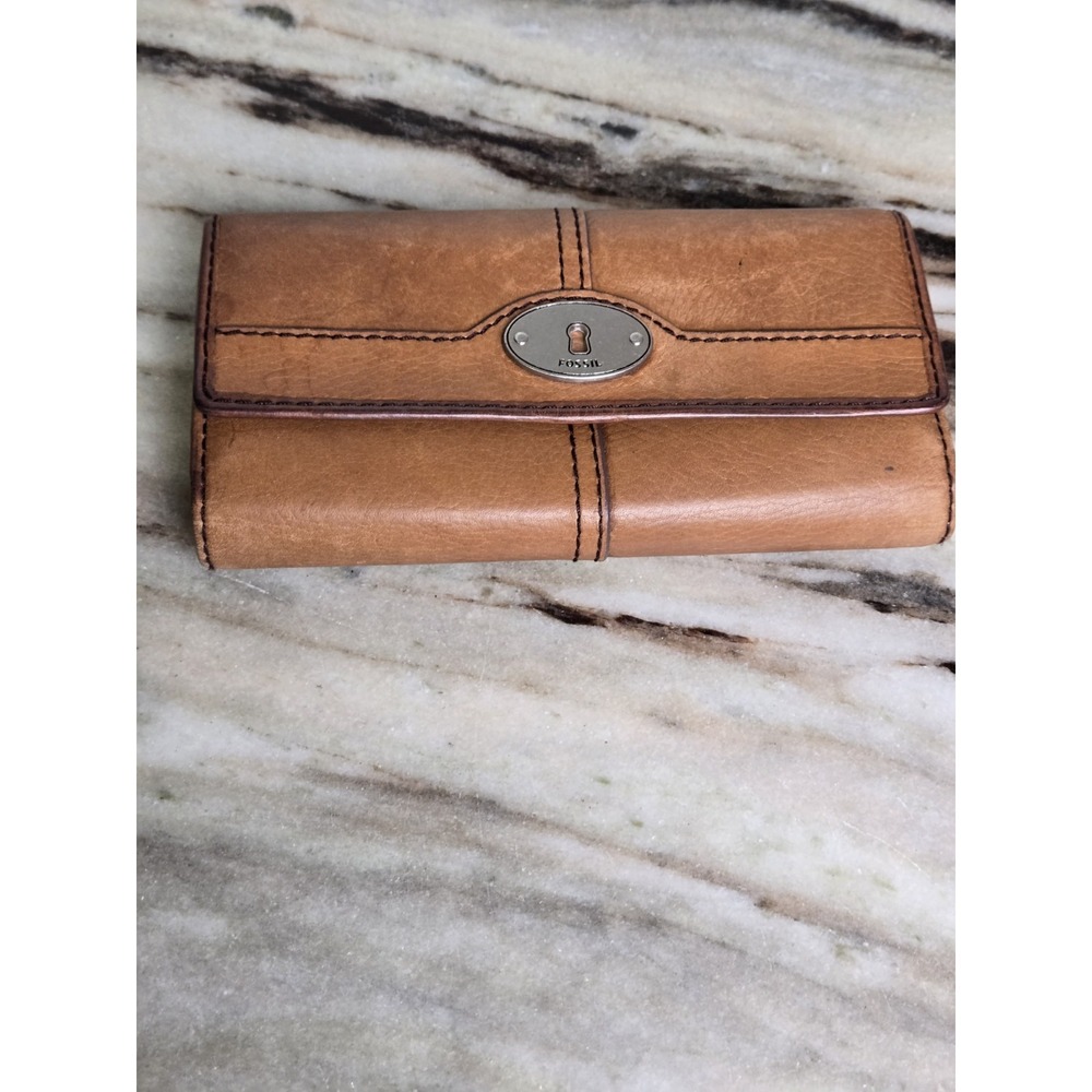 Fossil Maddox Marlow Leather Wallet Flap Chestnut Brown Vintage Minimalist‎
